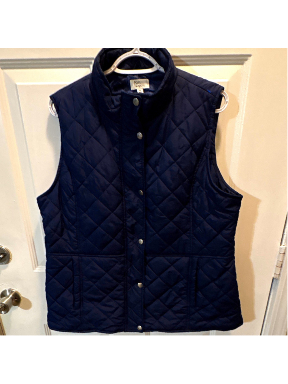Kim Rogers Navy Quilted Vest Women’s XL Snap Zip Front Pocket Short